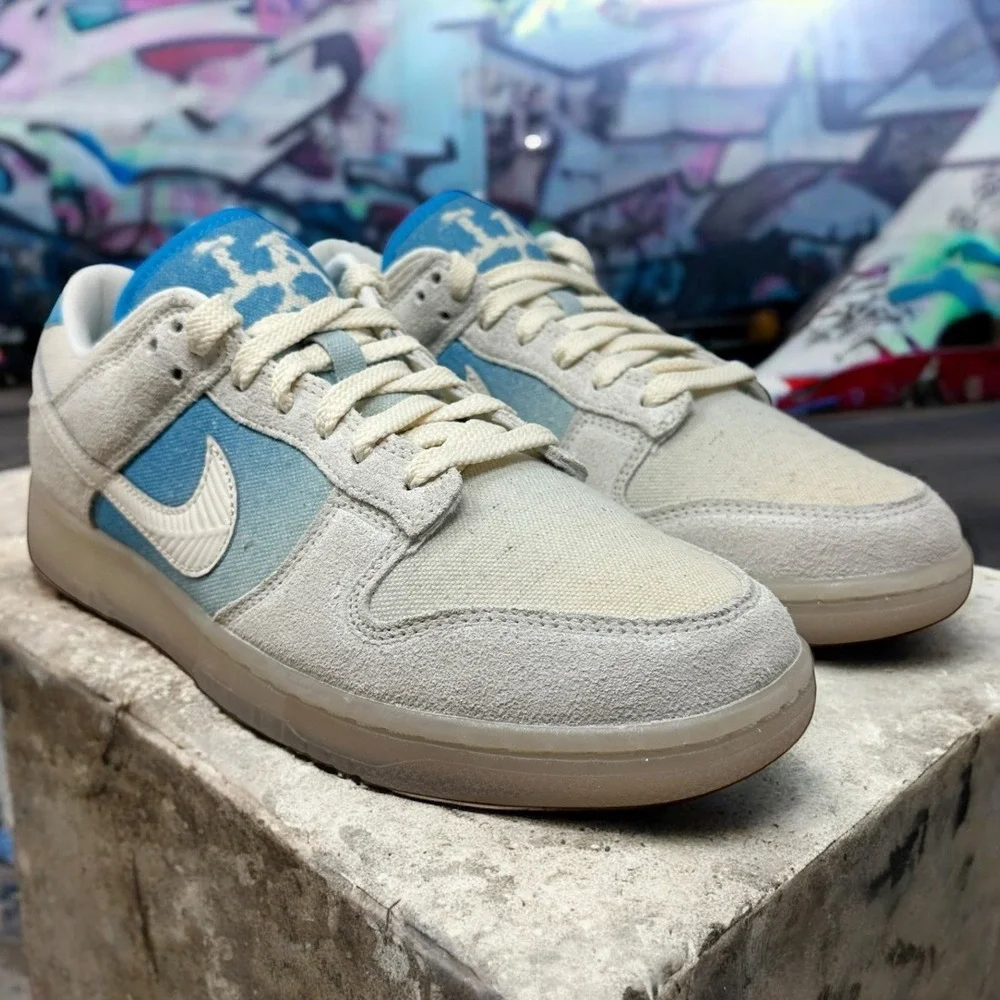 Nike Dunk Low Retro SE Mens 9.5 Sail Baltic Blue Suede Canvas HQ3621-133